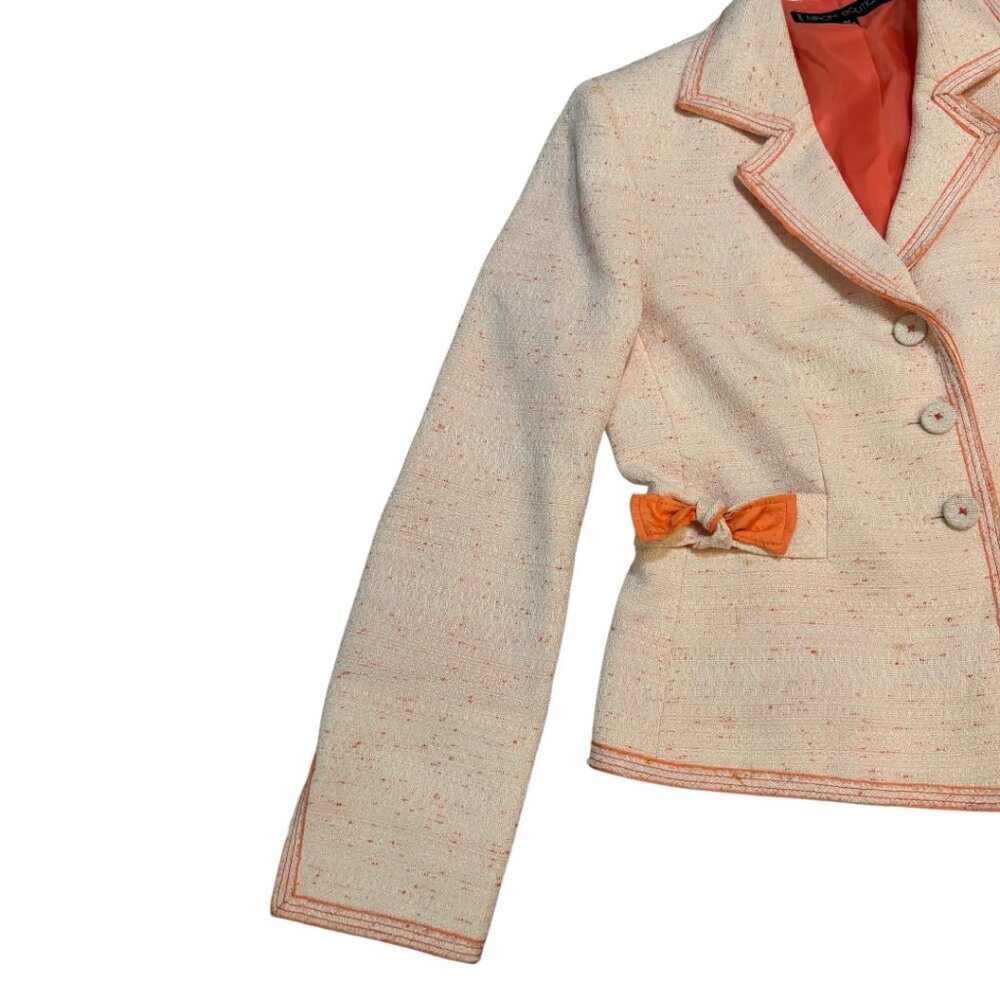 Vintage Albert Nipon Boutique Peach Silk Lined Bow Blazer Jacket - Picture 2 of 9